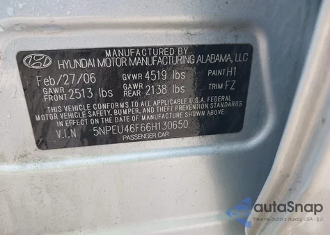 2006 Hyundai Sonata из США, поврежденный, VIN 5NPEU46F66H130650